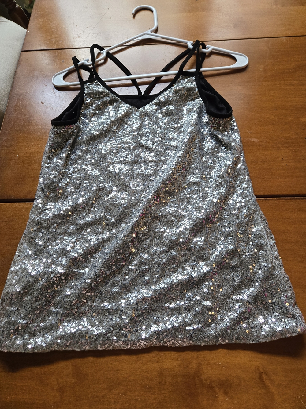 Silver Sequin Strappy Women's Top